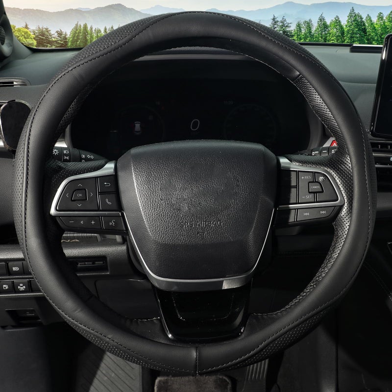 KAFEEK Steering Wheel Cover, Universal 15 inch, Microfiber Leather, Anti-Slip, Odorless, Black Lines - Image 2
